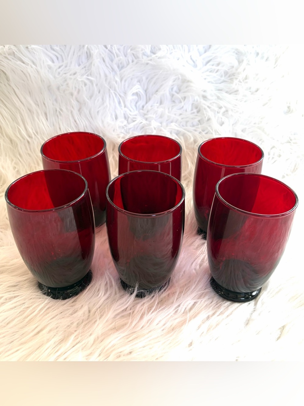 Vintage Anchor Hocking Baltic Ruby Red Footed Glasses Tumblers Set of 6